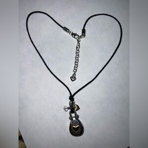 Brighton Black Cord Necklace with Silver and Gold Heart Pendant